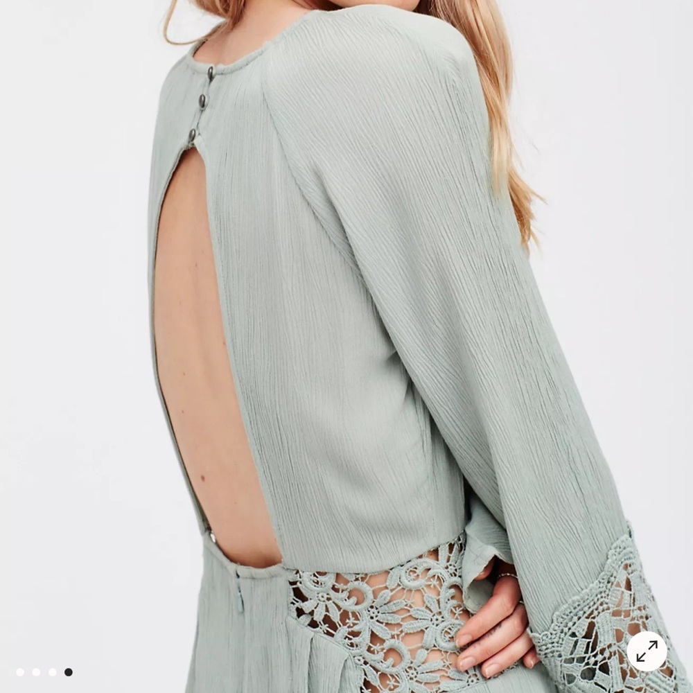 Free People Sunkissed Mini Dress in Light Sage Green size 4 Lace Details $118 - Picture 4 of 12